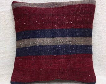 Kilim Pillow Cover, 16”x16”, Decorative Pillow, Throw Pillow, Cushion Cover, Vintage Pillow Cover, Bohemian Pillow, Boho Pillow