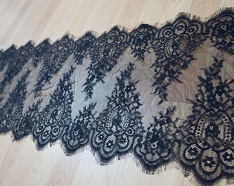 3 m * 36cm chantilly lace Black Lace fringe Ref. 1536