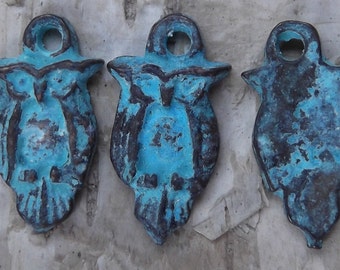 Sweet Little Patinaed Owl Charms - Package of 3