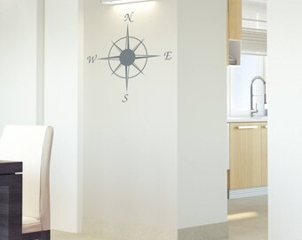 Compass Rose Wall Decal - Nautical Vinyl Sticker For Bedroom, Nursery, Home Decor (22"x34")
