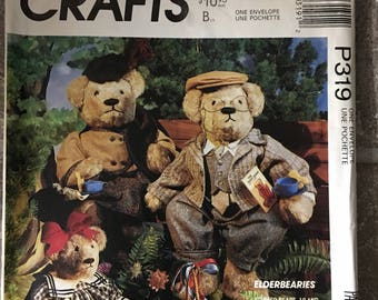 McCall's Craft Pattern #P319 Stuffed Bear and bear clothing Published 1990 NEW Uncut Elderbearies sewing pattern
