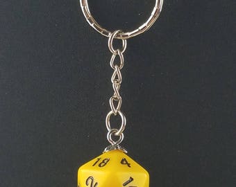 D20 Dice Dungeons & Dragons RPG Fantasy Solid Yellow Keychain