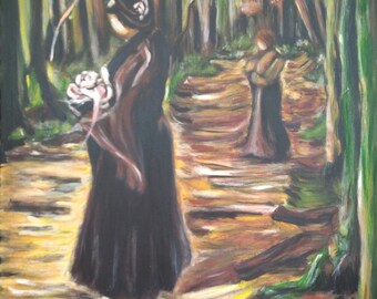 two woman in a wood