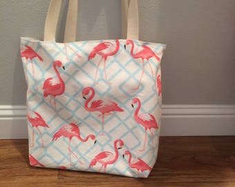 Flamingo Print Lined Beach Bag