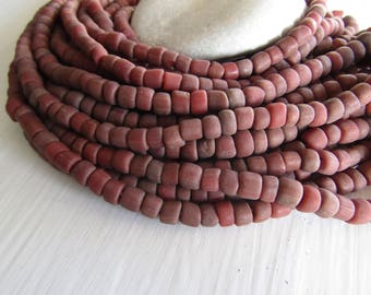 rustic brown red glass seed bead, matte barrel tube, small ethnic spacer , indonesian 3 to 7mm, new indo-pacific (22 inches)7ab29-12