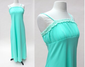 Vintage 70s Dress / Vintage Seafoam Green Maxi Sundress