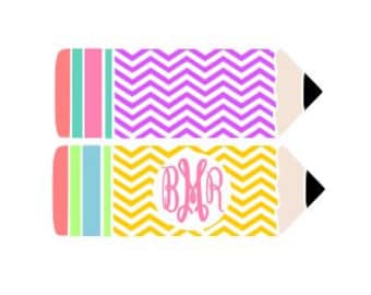 Chevron Pencil Monogram; SVG, Studio 3, DXF, AI. Ps, and Pdf Cutting Files for Electronic Cutting Machines