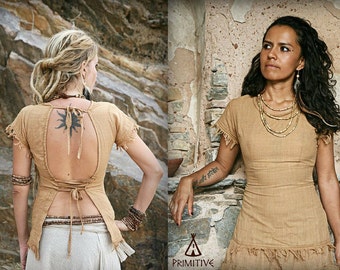 Sari Top Long~ Open back choli from handwoven natural dye cotton ~