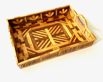 Vintage Inlaid Wood Marquetry Serving Tray