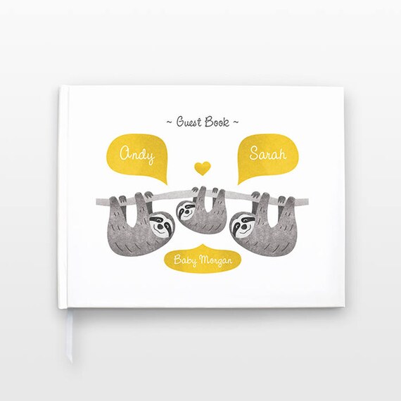 SLOTH Baby Shower Guest Book, Personalized Baby Book, Animal Baby Guestbook, New Baby Gift, Baby Journal, Baby Notebook, Baby Guest Book