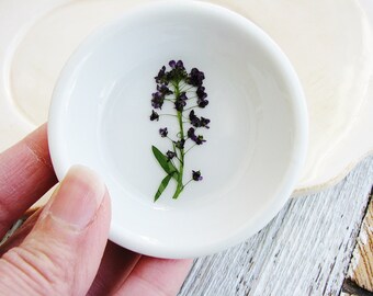 Purple Floral Ring Dish, Small Jewelry Organizer, Ring Dish, Nature Bowl, Trinket Holder, Naturalist Gift, Small Organizer