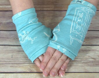 Womens Fingerless Gloves - Organic arm warmers- Short Gloves- Fingerless mitts-Texting Gloves - Driving Gloves-Best Seller - Flowers