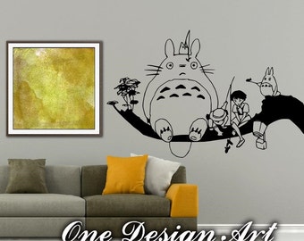 My Neighbor Totoro sitting on Tree with Mei and Satsuki decal home decor anime wall mural arts sticker kids children Hayao Miyazaki Y140