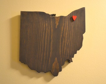 Ohio Wall Art with Heart - Handmade Wooden Ohio Sign - Customizable Ohio Wall Decor