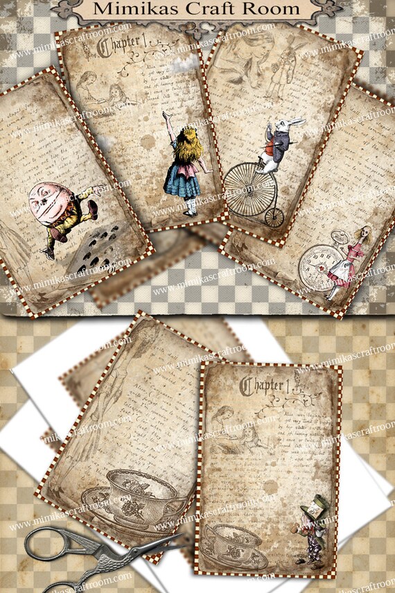 Alice Digital Paper Alice in Wonderland printable cards 4x6