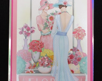 Art Deco Birthday Card, Floral Art Deco Card, Floral Cards, Card for any Age, Any Age Females, Handmade Cards, Personalise Card, AD027