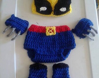 Crochet Wolverine Inspired baby costume, Xmen baby costume, Wolverine baby set,