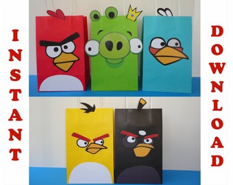 Angry Birds Favor Bags/ Angry Birds Birthday Theme / Angry Birds Party/ Decorations/ Angry Birds birthday invitations/ gift/ loot bags