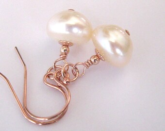 Baroque Pearl Earrings in Rose Gold Filled, Freshwater Pearls Natural Color Cream Peach, One of a Kind Earrings, Ear Wire Options