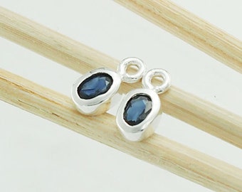 2 of Natural Oval Sapphire& Sterling Silver Bezeled Charms 4x5 mm. :tm0014