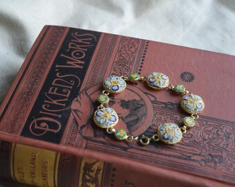 Vintage MICROmosaic Round Linked Bracelet, Vibrant Glass Tiles, Made in ITALY, Jewelry gift for her