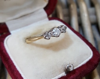 Vintage 18ct Gold Ring, Engagement, Diamond Trilogy, Size L1/2, 18k 750 Gold