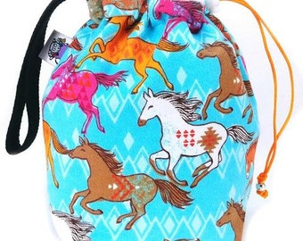 Sock Bag - Small Knitting Crochet Project Bag - Wild Horses