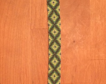 Greens & Brown Loom Beaded Bracelet