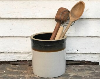 crock ~ utensil crock ~ 7" antique crock ~ pickling crock ~ utensil holder ~ primitive antique ~ large utensil crock ~ farmhouse antique