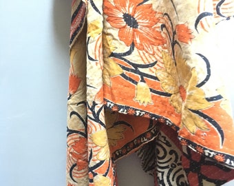 Vintage Kantha quilted cotton throw, twin - beach blanket, picnic blanket