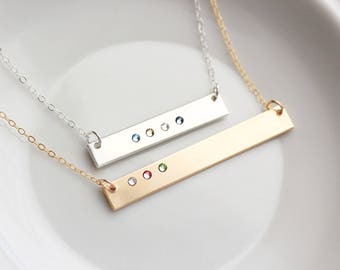 Birthstone Bar Necklace - Mother's Day Gift, Personalized Birthstone Bar Necklace Custom Birthstone Necklace Personalized Gift for Mom Thick