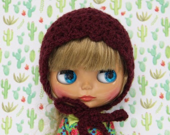 Blythe bonnet/hat/helmet Red burgundy
