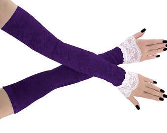 gloves womens Fingerless gloves arm warmers velvet gloves evening gloves opera gloves fingerless formal gloves extra long white purle 1085h