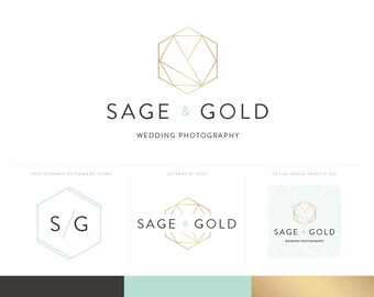 Logo Design | Branding Kit | Photography Logo & Watermark | Geometric Logo | Gold Logo | Hexagon Logo | Mint Logo | Gold Branding Package