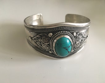 Unique, ethnique turquoise cuff bracelet, gypsy bracelet, bohemian jewelry