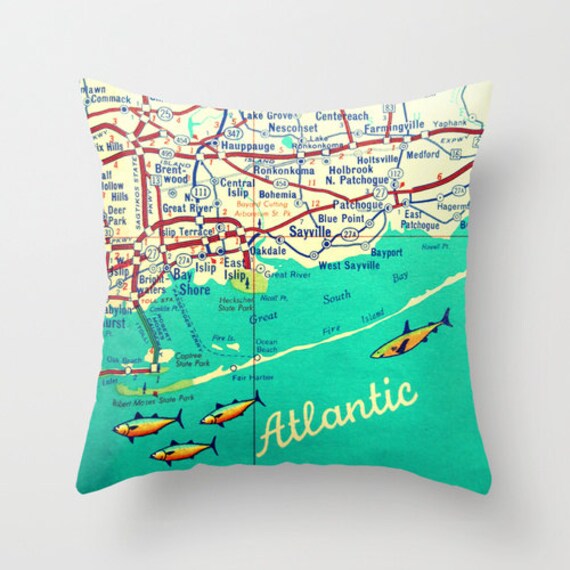 Decorative Pillow Fire Island Map Throw Pillow Cover Fire