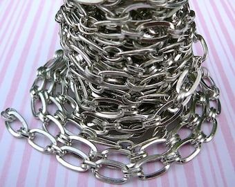 Cable Link Chain, 3 ft Unusual Double join 12mm Silvertone Rhodium Chain, jewelry making supplies