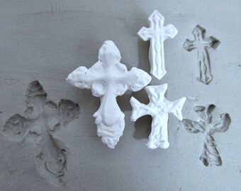 clay stamps,Hand Carved stamps, bisque stamp, polymer clay, metal clay, set of 3 crosses, # 232