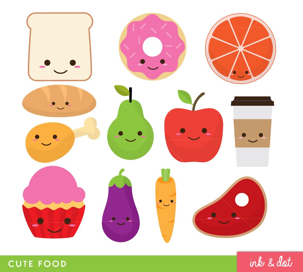  Cute Food Clip Art Fruit Donut Kawaii Faces Food Clipart