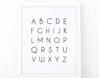Alphabet wall art, Alphabet print, alphabet printable, ABC print, educational print, Black and white, ABC printable, abc wall art, mnimalist
