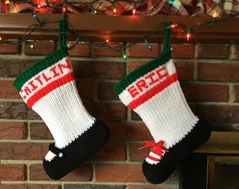 Set of Two Personalized Hand Knit Christmas Stockings