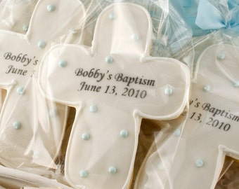 Personalized & Dated Cross Cookies for Baptism, Communion - 12 Decorated Sugar Cookie Favors