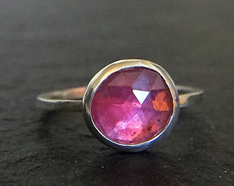 Rose Cut Pink Sapphire & Sterling Silver Ring