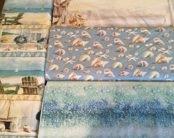 Wilmington Prints Coastal Bliss Series. Ocean, Sea, Shells Water, Beach