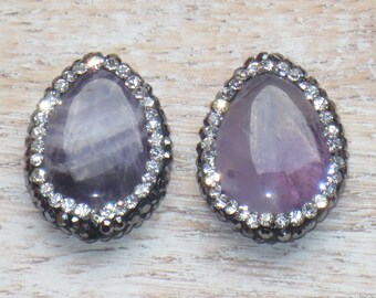 Pave Cz Crystal Encrusted Purple Jade Drop Beads Jade Beads