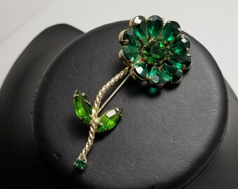 Green Rhinestone Flower Pin