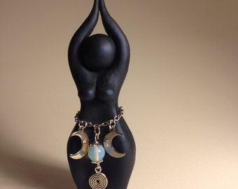 Triple Moon Story Goddess Sculpture (statue, Triple Goddess, Moon Goddess, pagan, yule, dark goddess)