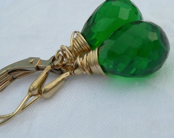 Grass Green Quartz Gold Fill Earrings