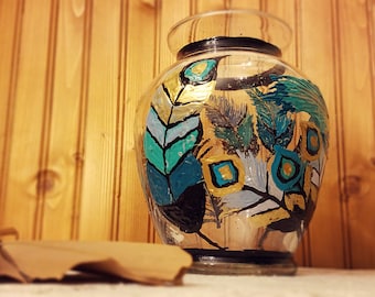 Beautiful feather vase! Hand painted! Only one available.
