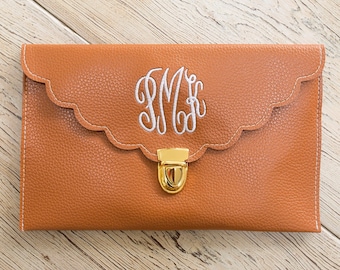 Camel Scalloped Monogram Clutch Purse!!
